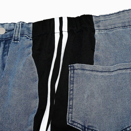 Women’s Patchwork Striped High-Waist Wide-Leg Jeans