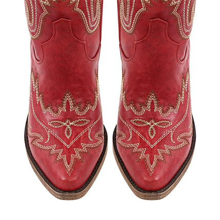 Onlymaker Women’s Red Thigh-High Embroidered Cowboy Boots