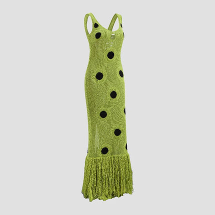 Women’s Hollow-Out Knitted Maxi Dress with Tassel Hem