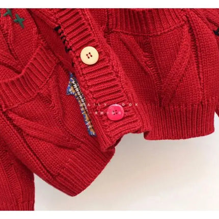Women’s V-Neck Embroidered Patchwork Knit Cardigan