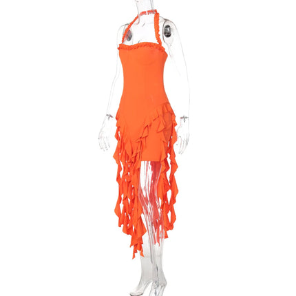 Hugcitar Ruffled Halter Backless Mini – Elegant Spring Dress