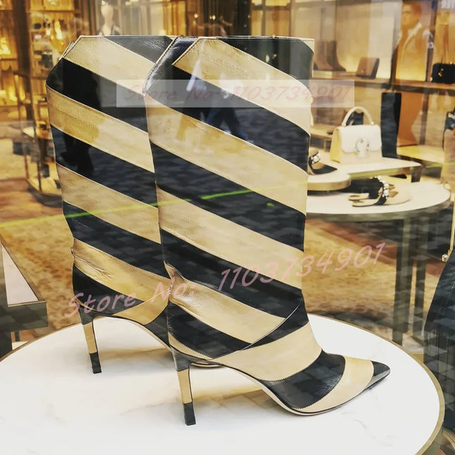 Women’s Stripe Pattern Pointed-Toe Ankle Boots
