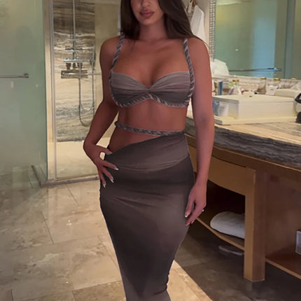 Weird Puss 2-Piece Bandage Set – Square Neck Bra & Ruched Skirt