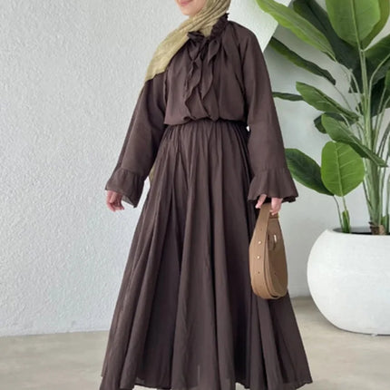 Ruffle Flare Sleeve Set – Lace-Up Shirt & Pleated High-Waist Skirt