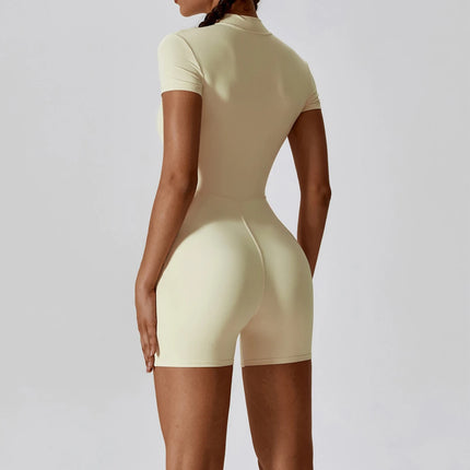 Short Sleeve Zipper Yoga Jumpsuit Romper for Women