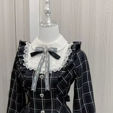 Harajuku Kawaii Bow Plaid Dress – Slim Fit Lolita Style