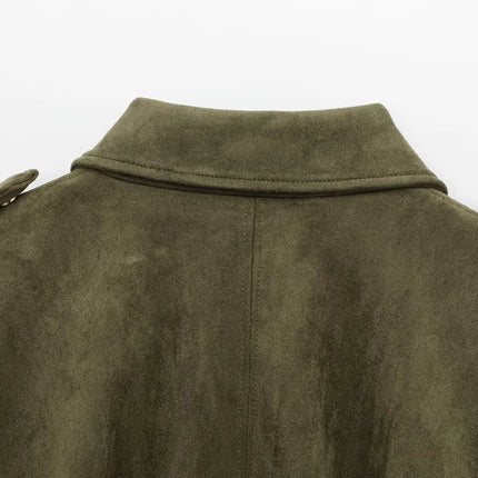 TRAFZA Brown-Green Suede Bomber – Vintage Motorcycle Jacket