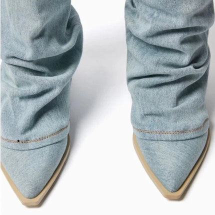 Women’s Blue Denim Thigh-High Cowboy Boots