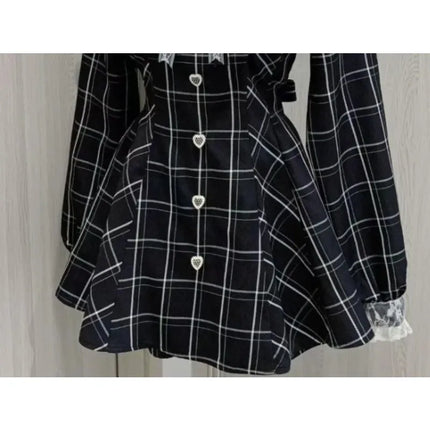 Harajuku Kawaii Bow Plaid Dress – Slim Fit Lolita Style