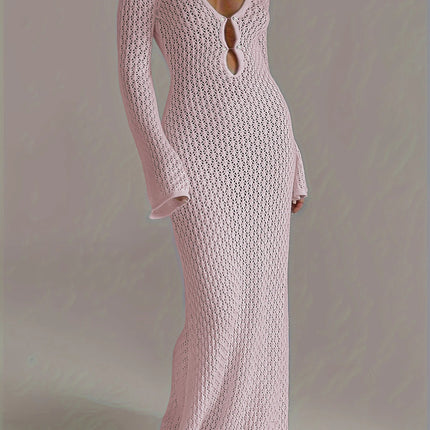 See-Through Deep V Knit Cover-Up – Sexy Backless Beach Dress