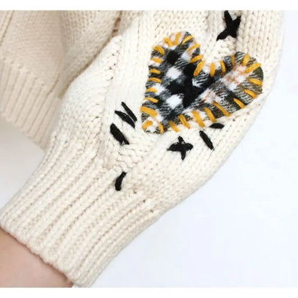 Women’s V-Neck Embroidered Patchwork Knit Cardigan