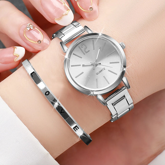 Casual Quartz Watch Set for Women – 2PCS