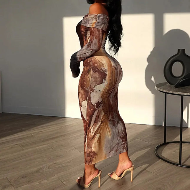 Y2K Off-Shoulder Bodycon – Sexy Printed Nightclub Dress